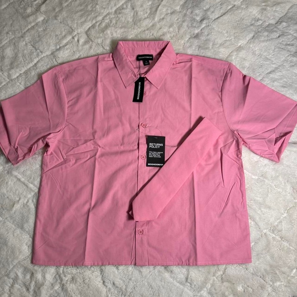 BoohooMAN Mens Pink Short Sleeve Button Up Shirt with Matching Tie Size M NWT